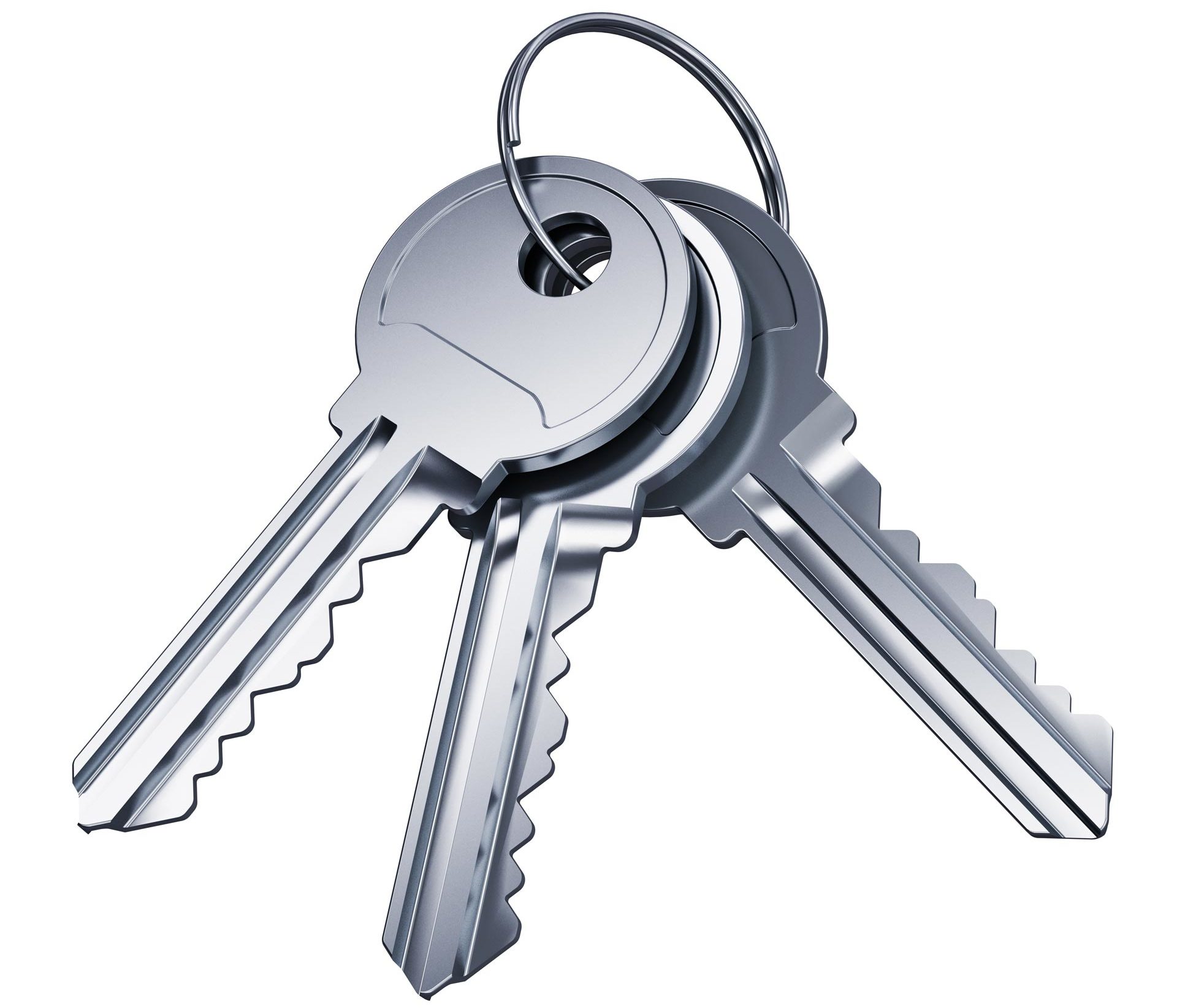 Three silver keys on a key ring